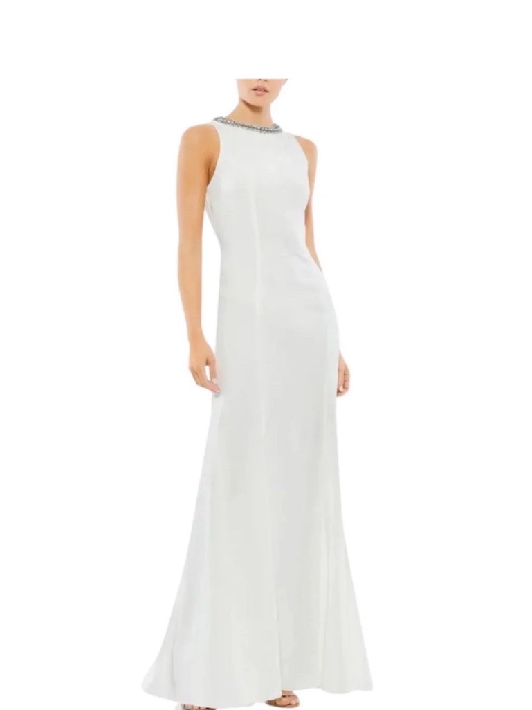 Mac Duggal Ieena Crystal Neck White Trumpet Gown - Nwt Size 0